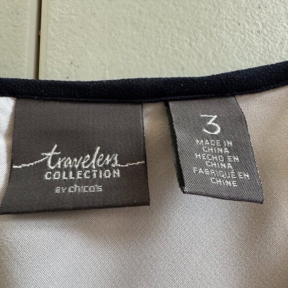 Chico’s Travelers Collection Navy Pleated Sheer Overlay Blouse – Size 3 (XL/16-1 - Picture 6 of 8